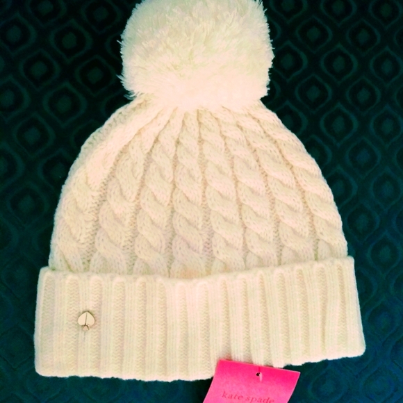 Kate Spade Cable Winter Cream Beanie Pom - Picture 1 of 5